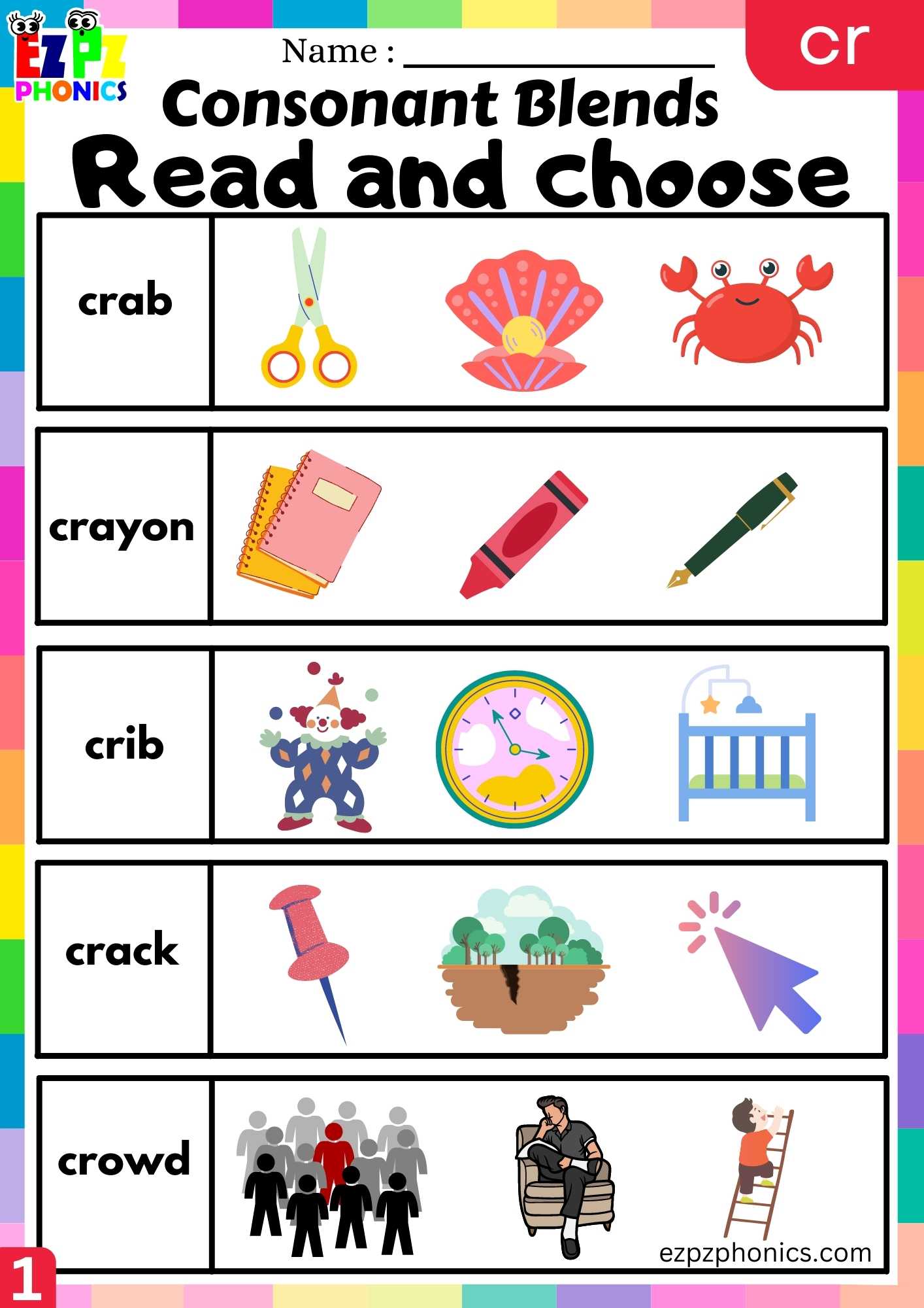 Group Cr Words Read And Choose Phonics Consonant Blends Worksheet